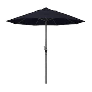 9 ft. Black Aluminum Market Patio Umbrella Auto Tilt in Captains Navy Pacifica Premium