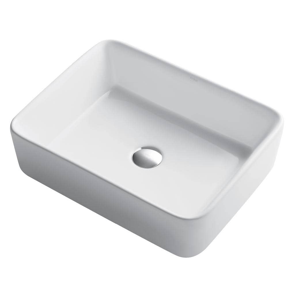 White Ceramic Rectangular Vessel Bathroom Sink