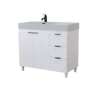39 in. W x 19 in. D x 36 in. H Single Bath Vanity in White with Light Gray Composite Granite Sink Top