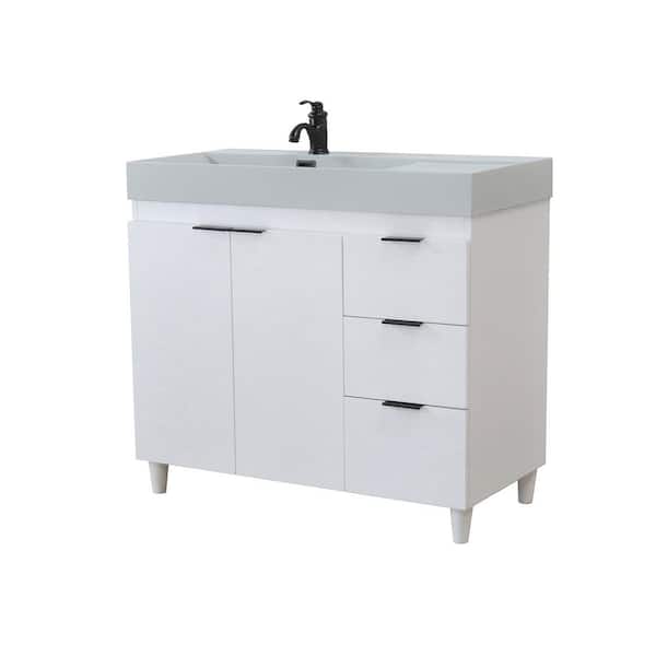 Bellaterra Home 39 in. W x 19 in. D x 36 in. H Single Bath Vanity in White with Light Gray Composite Granite Sink Top