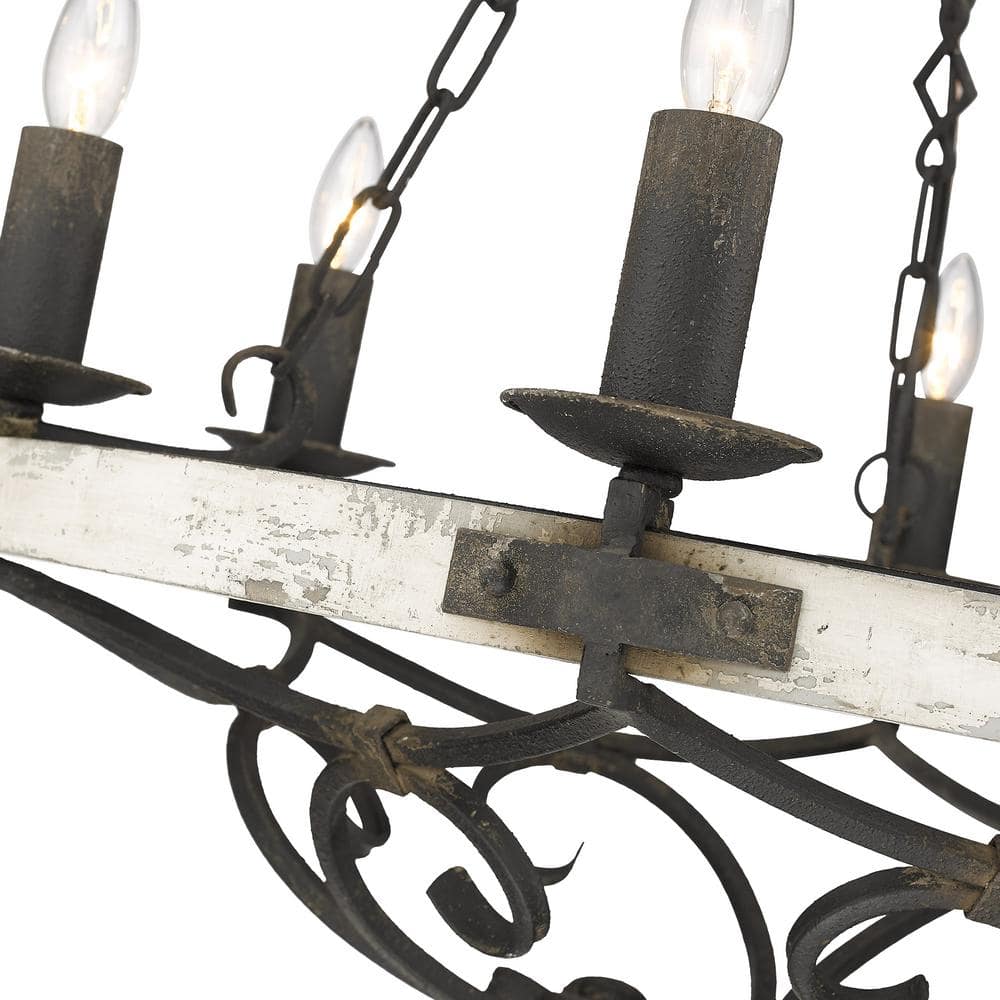 Madera Elegance 6-Light Antique Black Iron & Wood Chandelier