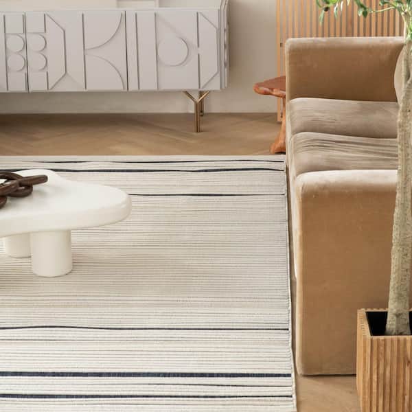 Maise Cream Blue 5 ft. x 7 ft. Modern Abstract Indoor Outdoor Area Rug