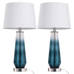 25.2 in. Metal and Glass Base Modern Table Lamp Set with 3-way Dimmable Touch Control and White Shade (Set of 2)
