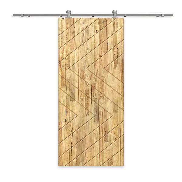 CALHOME 36 in. x 84 in. Weather Oak Stained Pine Wood Modern Interior Sliding Barn Door with Hardware Kit