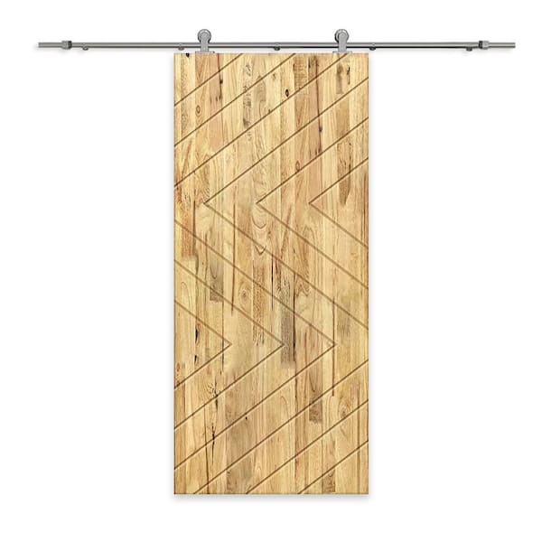 CALHOME 42 in. x 84 in. Weather Oak Stained Pine Wood Modern Interior Sliding Barn Door with Hardware Kit