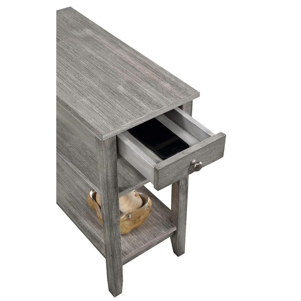 American Heritage Light Gray Wood 3-Tier End Table with Storage