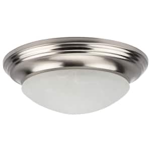 Jenny 14.12 in. 60-Watt Brushed Nickel Integrated LED Flush Mount with Frosted Glass Silver Shade