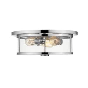 Savannah 15.75 in. 3-Light Chrome Flush Mount with Clear Shade