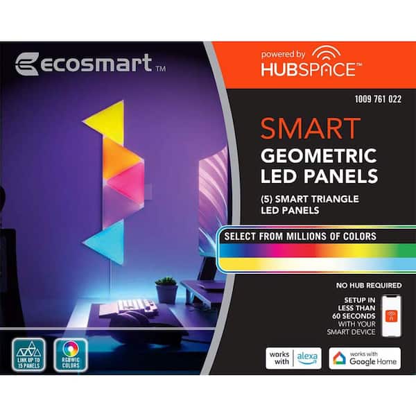 EcoSmart Smart Color Changing Dimmable 5 Geometric Triangle LED Light  Panels Powered By Hubspace SQHDK03-5TW - The Home Depot