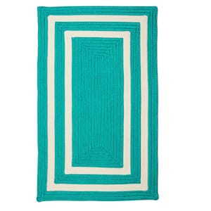 Griffin Border Turquoise/White 2 ft. x 3 ft. Braided Indoor/Outdoor Patio Area Rug