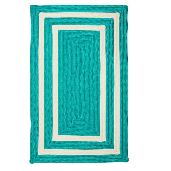 Home Decorators Collection Griffin Border Turquoise/White 7 ft. x 9 ft. Braided Indoor/Outdoor Patio Area Rug