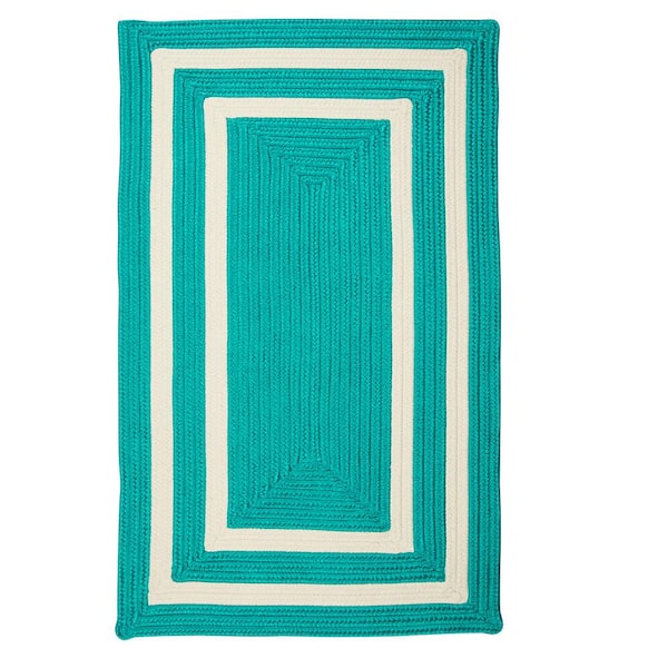 Home Decorators Collection Griffin Border Turquoise/White 10 ft. x 13 ft. Braided Indoor/Outdoor Patio Area Rug