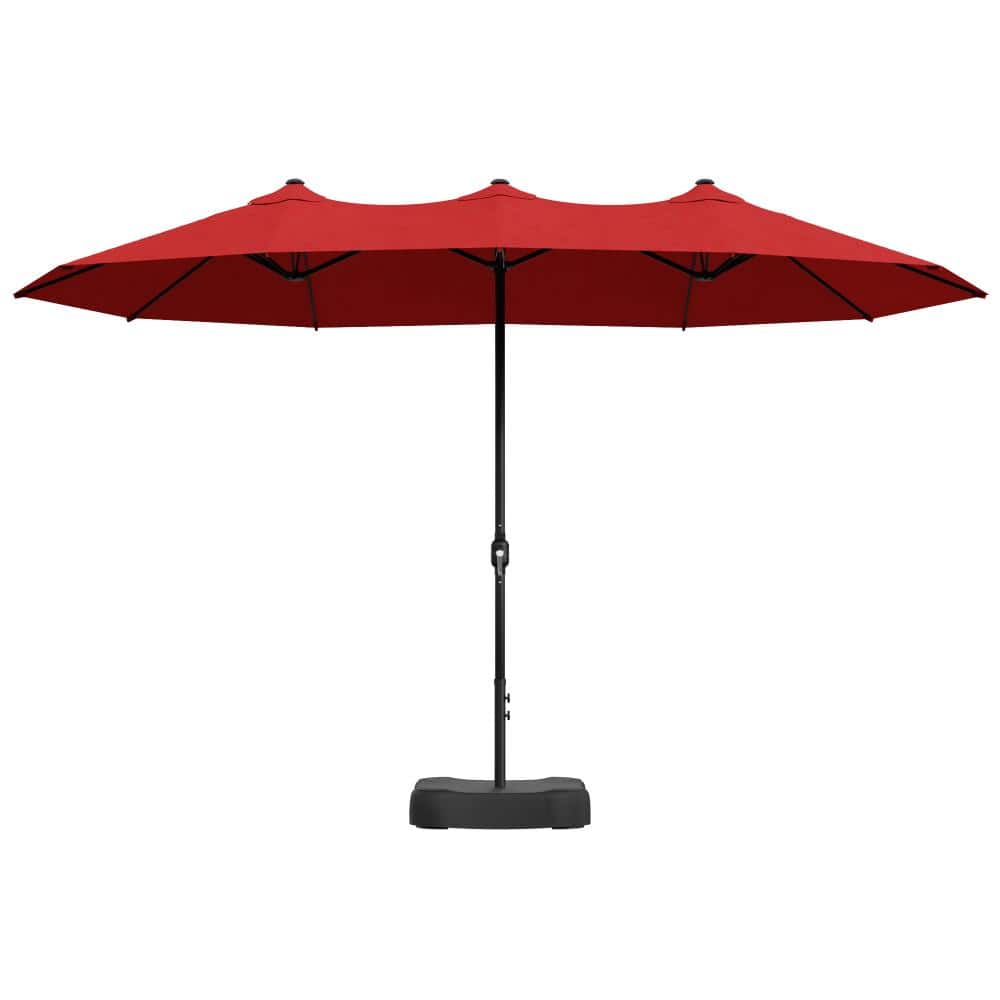15 ft. Rectangular Metal Outdoor Market Umbrella Patio Double Sided Umbrella with Base and Crank in Red price history on PriceWatchPro
