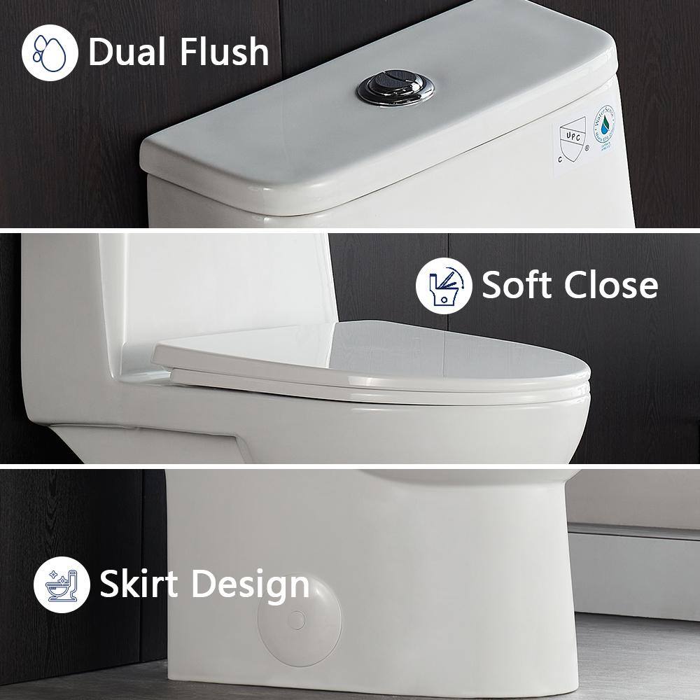 White Ceramic Elongated Dual Flush One-Piece Toilet