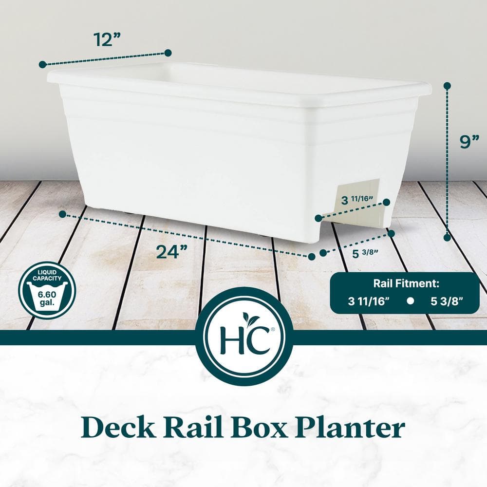 Modern White 24" Heavy-Duty Deck Rail Planter Box, 5-Pack