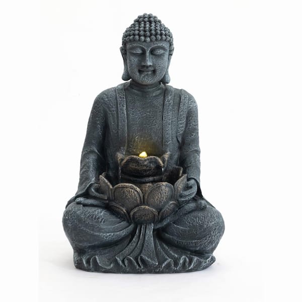 28 in. Outdoor Zen Buddha Water Fountain with LED Light and Pump
