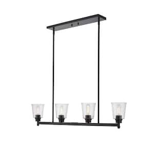 Bohin 4-Light Matte Black Shaded Island Pendant Light with Clear Seedy Glass Shade with No Bulbs Included