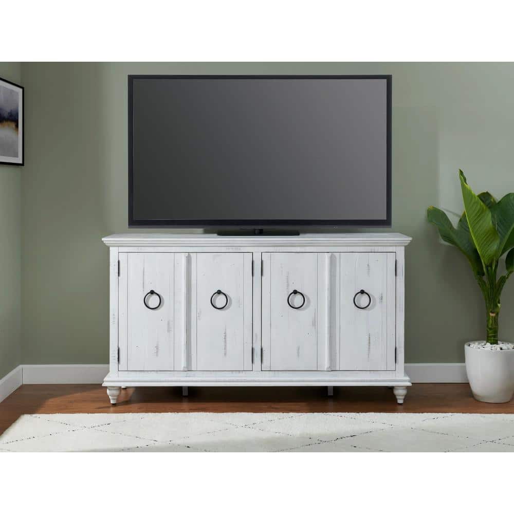 Rustic White Solid Wood TV Stand with Cabinet