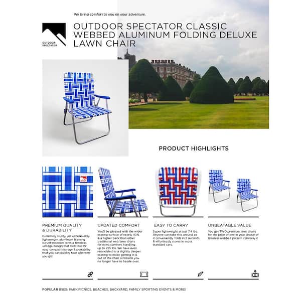 OUTDOOR SPECTATOR - Red/White/Blue Reinforced Aluminum Classic Webbed Folding Lawn/Camp Chair (2-Pack)