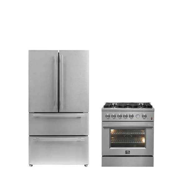 Forno 2-Pc Bundle-Giovanni 30 in. Gas Range Stainless Steel Moena 36 in. French Door 19.2 cu. ft. Stainless Steel Refrigerator