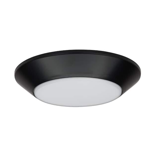 8 in. Twist Lift Round LED Flush Mount with Night Light and Extra Black Trim 800 Lumens Adjustable CCT