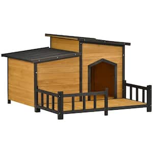 47.2 in. Large Wooden Dog House Outdoor and Indoor Dog Crate Cabin Style with Porch in Brown