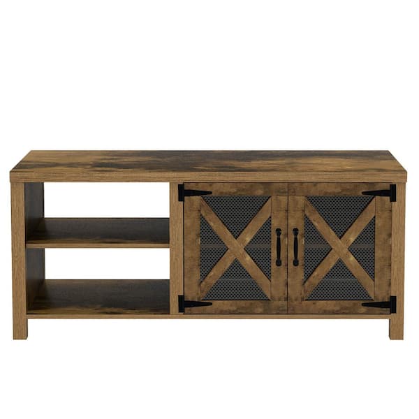 57 in. Dark Brown TV Stand with Barn Door 2Open Compartments Fits TV's up to 55 in.LC952056
