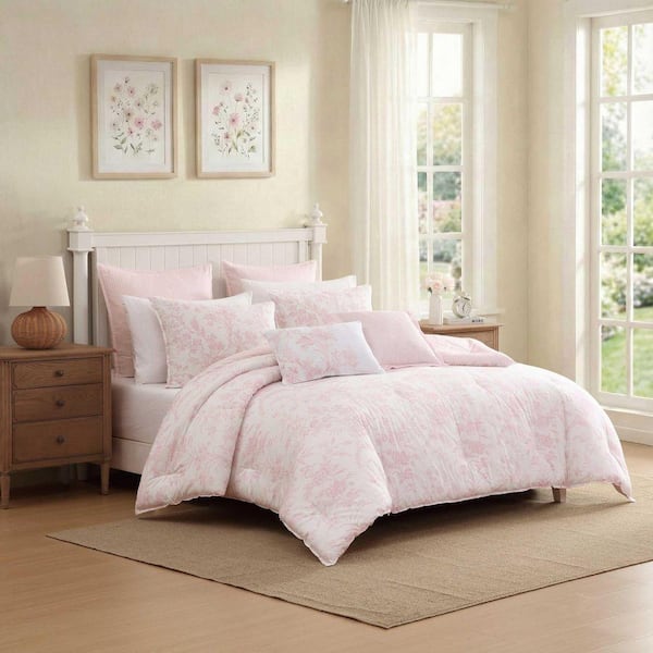 LAURA ASHLEY Natalie Reversible 7-Piece Light Pink Cotton Full