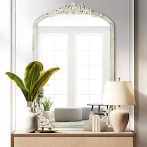 24 in. W x 36 in. H Classic Arched Solid Wood Framed Wall Mirror in Weathered White
