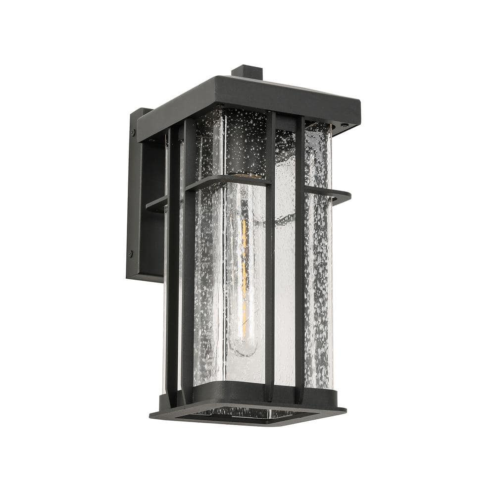 1-Light Black Clear Glass Non-Motion Sensor Outdoor Hardwired Lantern Wall 