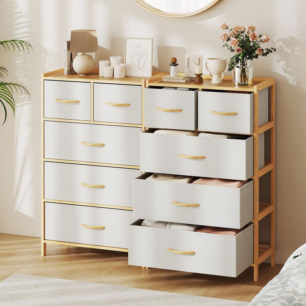 draw drawers バックオープンTシャツ ベージュ Gymax 5-Drawer Bamboo Chest of Drawers Storage Organizer Unit for