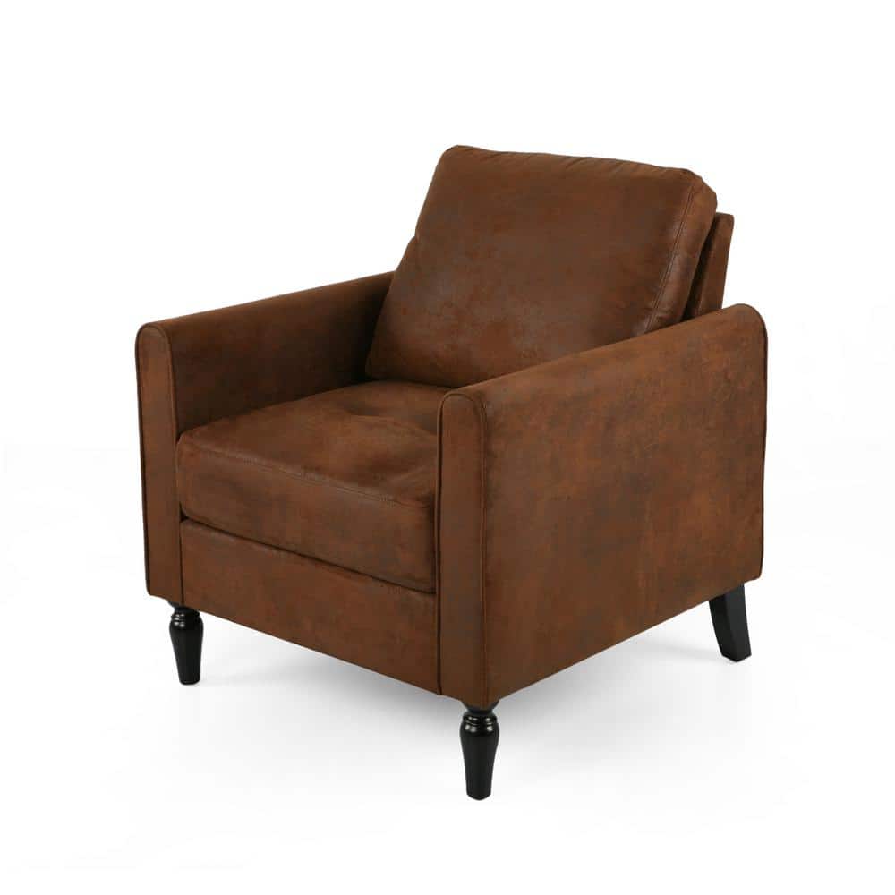 Handcrafted Brown Microfiber Club Chair with Square Arm