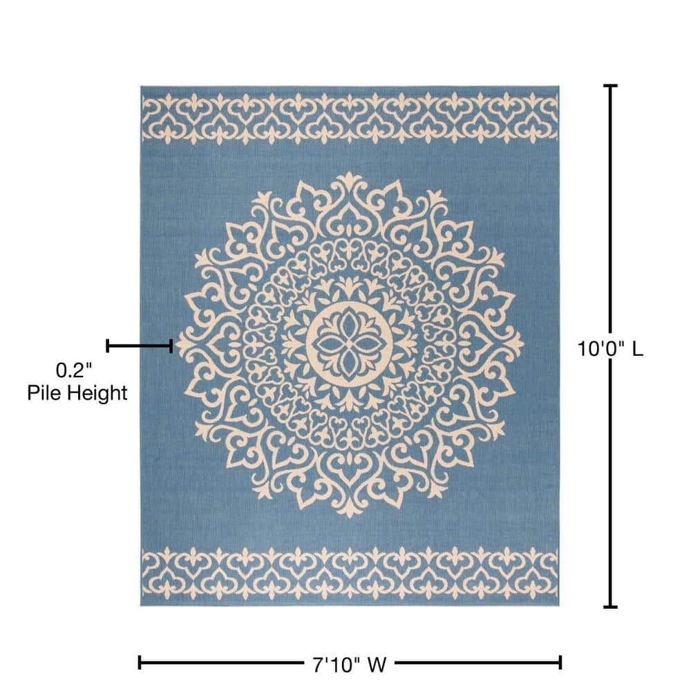 Cream and Blue Medallion Synthetic 8' x 10' Reversible Area Rug