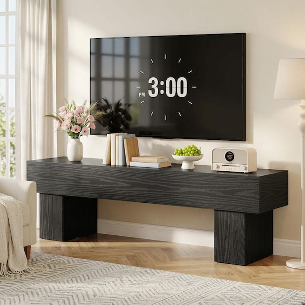 BYBLIGHT Ezlynn 63 in. Minimalist Black TV Stand, TV Console Table