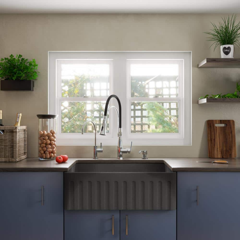 30'' Concrete Gray Fireclay Farmhouse Kitchen Sink