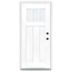 36 in. x 80 in. Smooth White Left-Hand Inswing 3-Lite LowE Classic Craftsman Finished Fiberglass Prehung Front Door