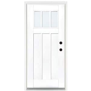 36 in. x 80 in. Smooth White Left-Hand Inswing 3-Lite LowE Classic Craftsman Finished Fiberglass Prehung Front Door