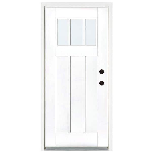MP Doors 36 in. x 80 in. Smooth White Left-Hand Inswing 3-Lite LowE Classic Craftsman Finished Fiberglass Prehung Front Door