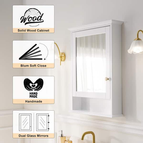 Forclover 24-in x 34-in Surface Mount White Mirrored Soft Close Medicine Cabinet