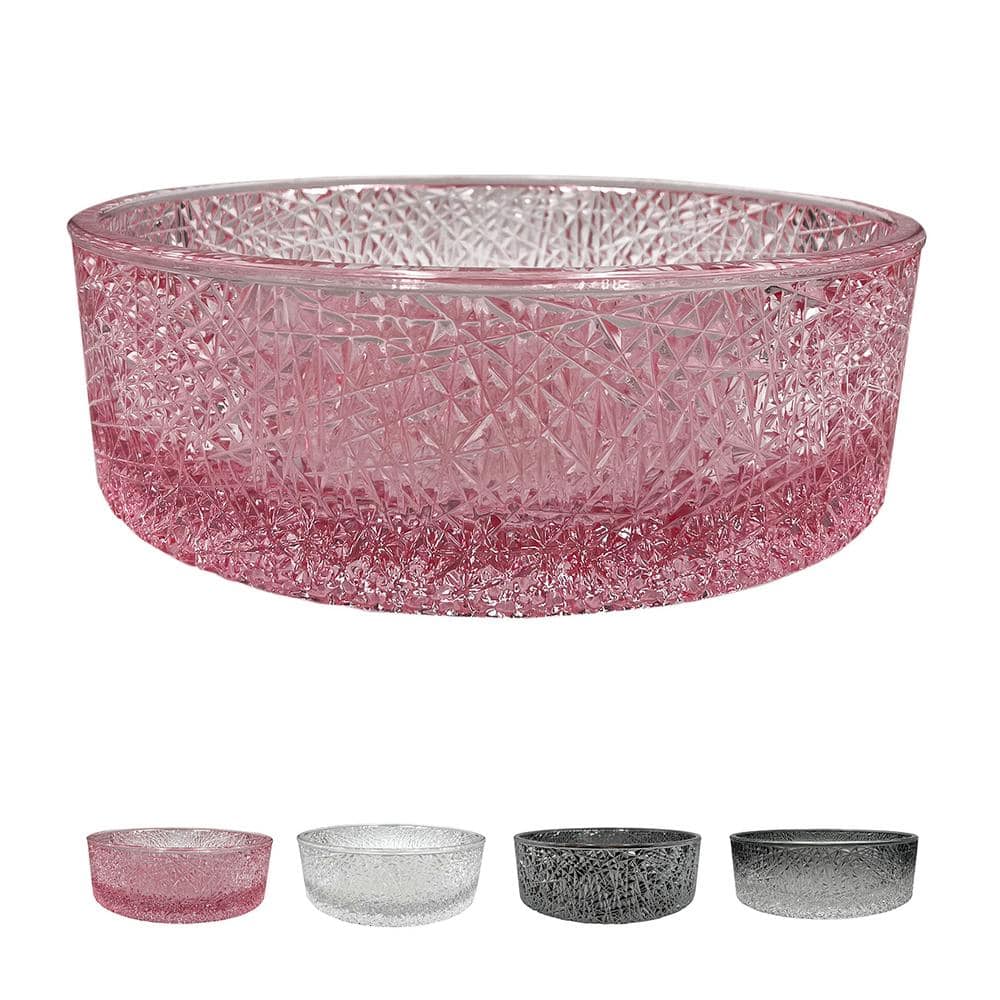 14" Pink Champagne Textured Glass Circular Bathroom Vessel Sink