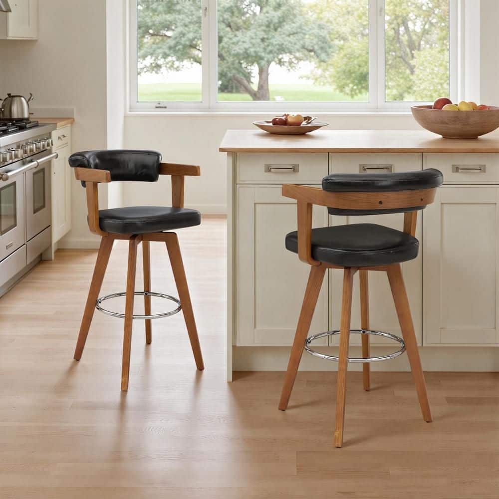 ROVE 29.9 in. Seat Height Black Faux Leather Swivel Bar Stools with Wood/Metal Frame (Set of 2) price history on PriceWatchPro