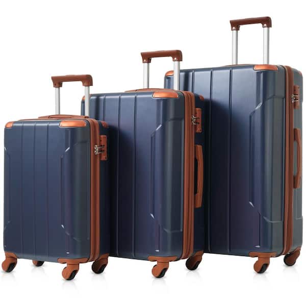 Merax Light-Weight 3-Piece Inky Blue Expandable ABS Hardshell Spinner Luggage Set with TSA Lock and Reinforced Metal Corner