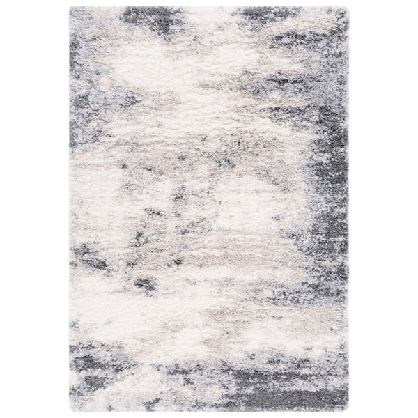Fontana Shag 8 ft. x 10 ft. Ivory/Gray Abstract Distressed Area Rug