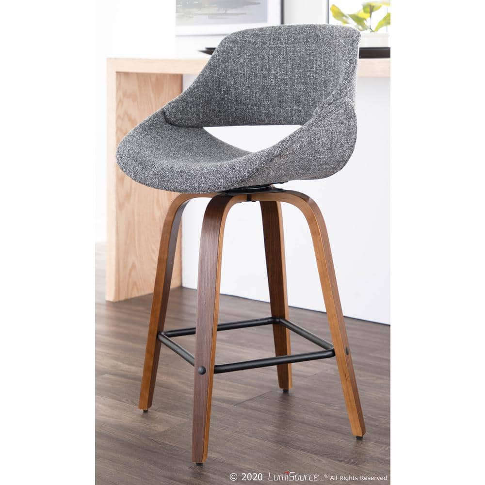 Flared Walnut Gray Swivel Counter Stool, Mid-Century Modern