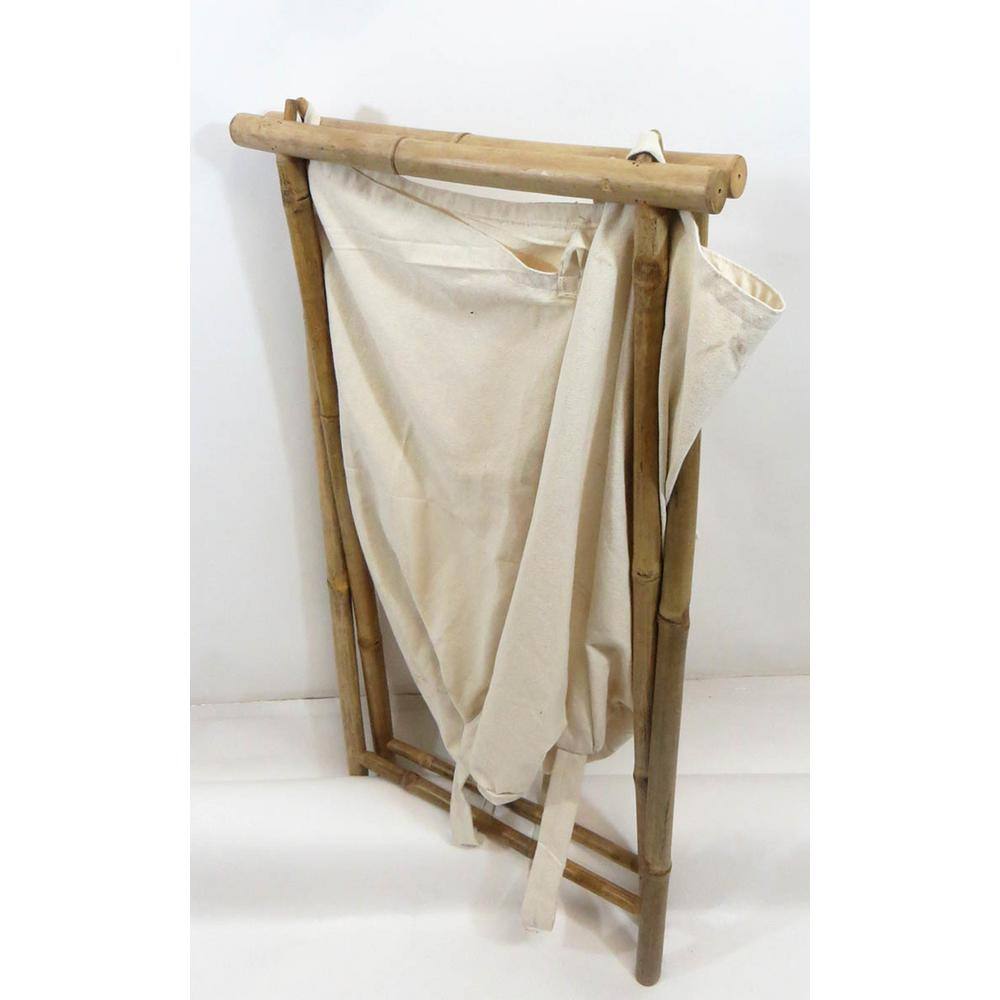 Natural Bamboo Collapsible Laundry Hamper with Removable Canvas Bag
