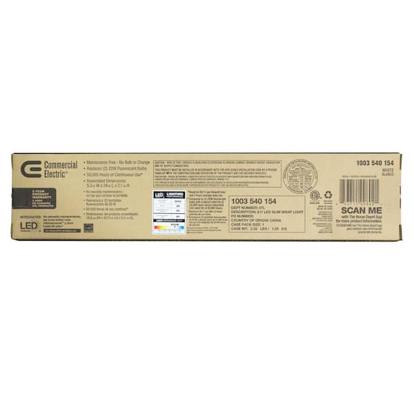 Commercial Electric - 1-Pack 24 in. 2,000 Lumens Integrated LED White Wraparound
