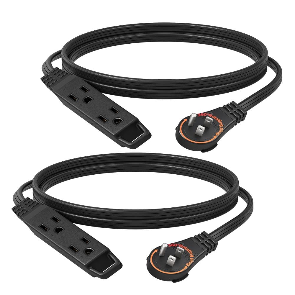 6ft. SPT-3,16 Awg /3Conductors Flat Power Cable, Indoor/Outdoor Extension Cord with 3Prong Ultra Thin Strip, Black,2pack price history on PriceWatchPro