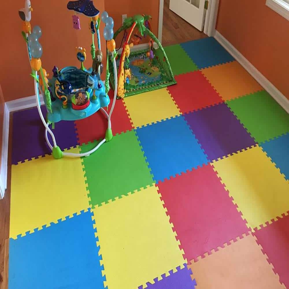Rainbow Interlocking Foam Kids Play Mat, 24 Tiles