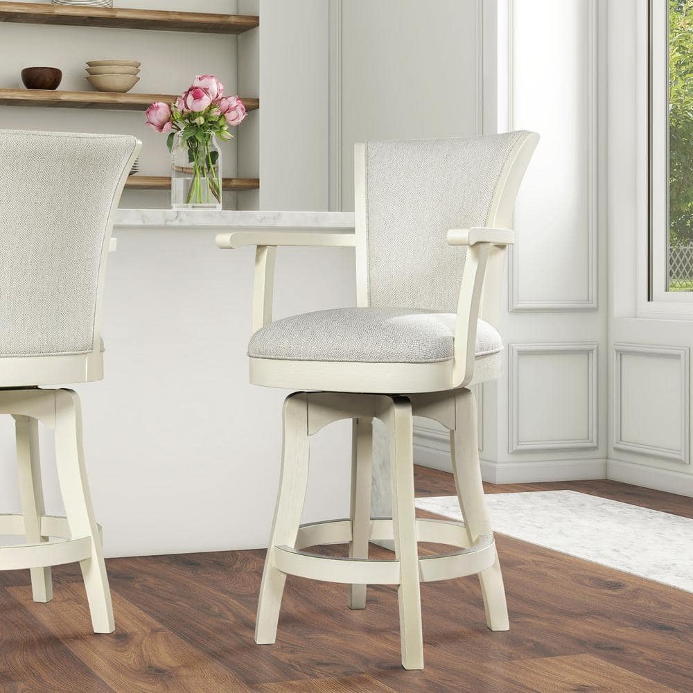 Williams 27" White Pepper Oak Wood Swivel Counter Stool