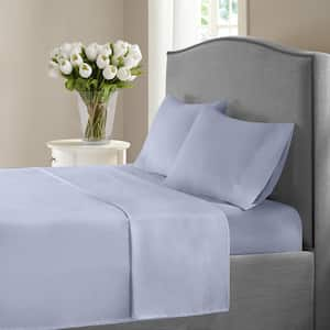 Blue 1200-Thread Count Deep Pocket Solid Cotton Twin Sheet Set